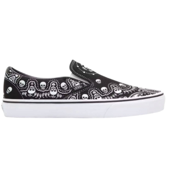 Vans Black and White Skull Bandana Slip-On Shoes - Picture 2 of 11